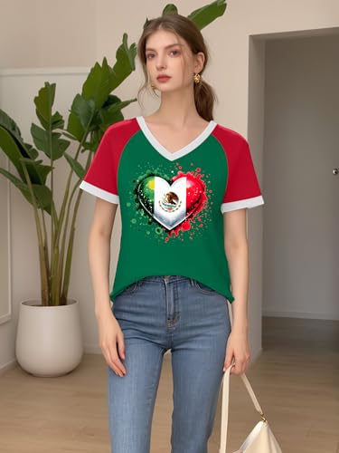 LAZYCHILD Mexico Shirts for Women Mexican Graphic T-Shirts Mexico Flag Print Casual Short Sleeve Tops3
