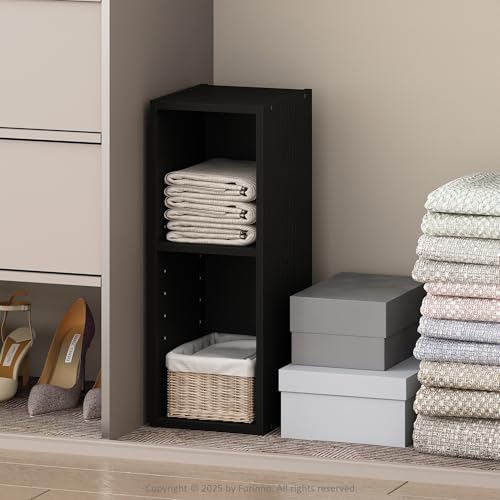Image of Furinno Reed 2-Tier Closet Organizers and Storage, Closet Organizer, Open Shelf Closet Storage, for Wardrobe, Bedroom, Living Room, 8-Inch Width, Blackwood