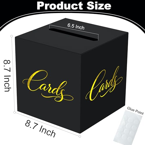 Image of Black and Gold Wedding Card Box for Reception, 8.7 inch Cardstock Card Holder for Graduation, Anniversary, Birthday, Retirement, Elegant Party Gift Box for Envelopes and Money, Easy Assembly
