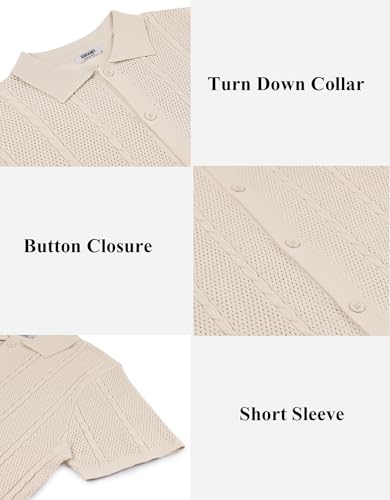 COOFANDY Mens Knit Button Down Shirts Casual Textured Polo Shirt Short Sleeve Vintage Summer Beach Tops4
