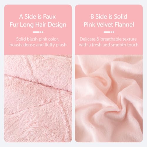 Image of Pink Fluffy Comforter Sets Full Size 3 Pieces Faux Fur Fluffy Bedding Set for Girls Warm Velvet Plush Fuzzy Bed Set for Kids Teens(Blush Pink, Full)