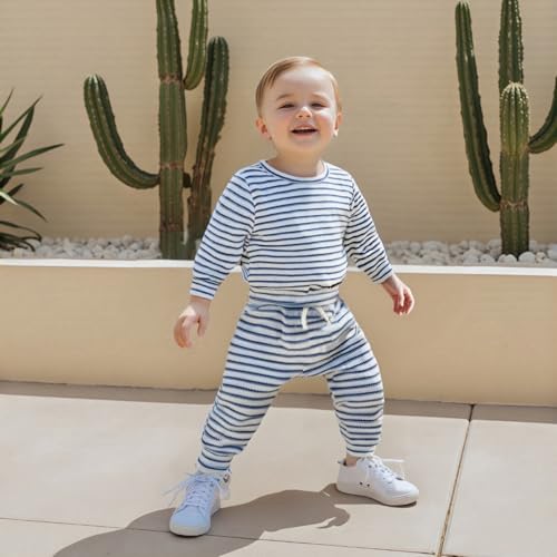 VISGOGO Baby Boy Clothes Toddler Fall Winter Outfit Sweater Toddler Boy Striped Clothes 6 12 18 Months 2 3T 4T Pant Set2