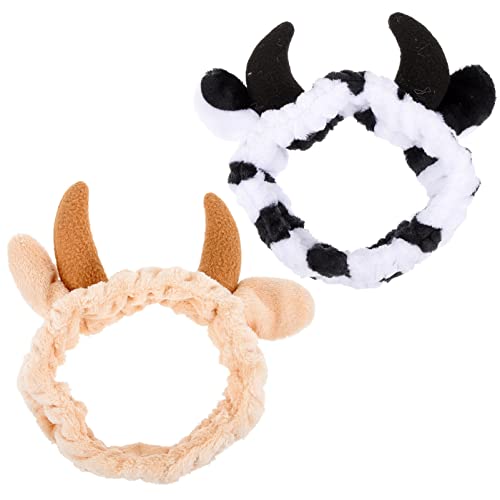 minkissy 2Pcs Ear Horn Headband Animal Makeup Face Wash Hair Band Coral Fleece Facial Headpieces for Women Kids