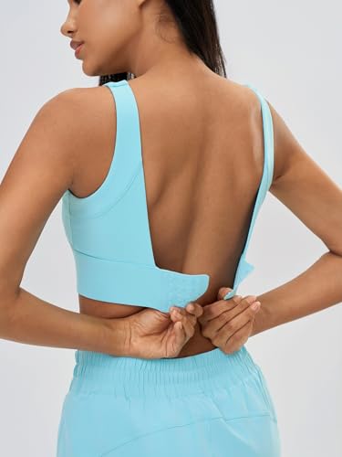 Image of ABOCIW Longline Sports Bra for Women V Back Wireless Padded Medium Support Yoga Bra Workout Crop Tank Tops