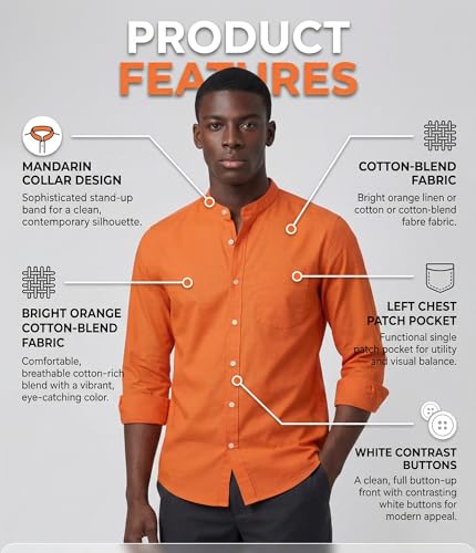 Image of Amazon Brand - INKAST Men's Cotton Blend Plain Solid Casual Shirt | Mandarin Collar | Full Sleeves | Regular Straight Fit | Office & Daily Casual Wear