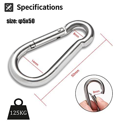 Karabiner Legierter Stahl, Schlüsselanhänger Karabinerhaken 50mm x φ5mm belastbar bis 120 kg Kletterhaken verzinkt (6 Stück)