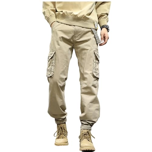 Men's Hiking Cargo Pants Joggers Slim Fit Stretch Casual Cotton Work Thick Pants with Pockets Drawstring Waist2
