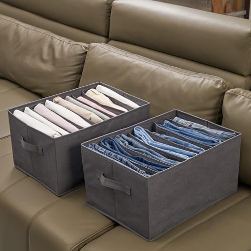 Image of Mulitple Compartments Foldable Jeans, T-Shirt, Pant Organizer; Clothing Storage Solution for Wardrobe Organization & Clothes Management (6 Compartment (pack 0f 4), Grey)