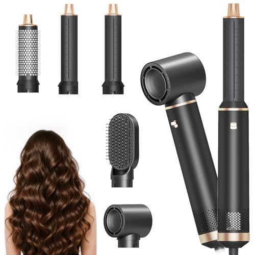 Dryhsip Cepillo de Aire Caliente 5 en 1, Cepillo Secador, Secador y moldeador con cabezales desmontables (rizador, voluminizador, alisador, rizador), viaje ligeros para mujeres (Classic Black)