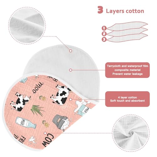 J JOYSAY Cow Milk Pink Baby Burp Cloths for Boys Girls Large 22''x11'' Cotton 4 Layer Baby Washcloths for Baby Newborn one sizex23