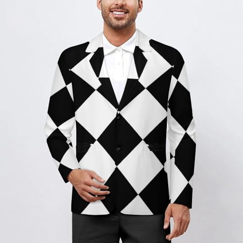 Black And White Argyle Men's Suits Dress Business Formal Suit Print Jackets Coat For Wedding Party2