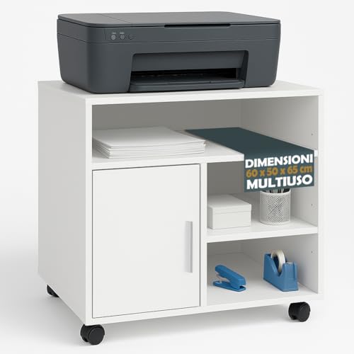 Grazie alle 4 ruote pivotanti, il mobile può essere facilmente spostato da una stanza all’altra senza fatica. È ideale come base per stampante, archivio o mobile di servizio, garantendo sempre stabilità e facilità di movimento, anche su superfici delicate come parquet o laminato.