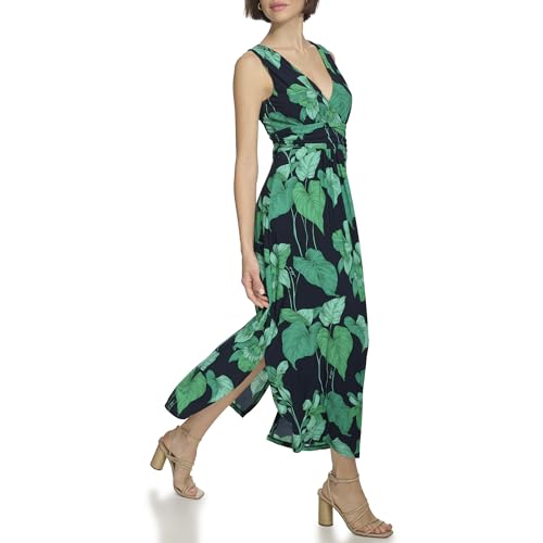 Image of Tommy Hilfiger Women's Sleeveless Surplice Neck Jersey A-Line Midi Dress