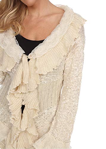 SIMPLY COUTURE Women's Winter Casual Open Front Pom Pom Long Sleeve Crochet Knit Cardigan Sweater4