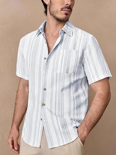 Image of Lymio Men Shirt || Striped Shirt for Man || Half Sleeve || Summer Style (Packs Also Available) (Lilen-Strip)