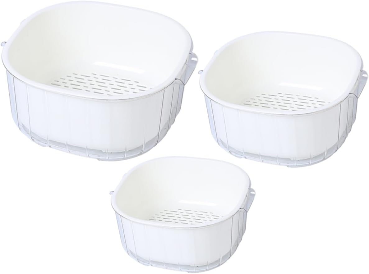 Cabilock 3-Piece Detachable Vegetable Strain Basket Set Dual-Layer Reusable Washing Baskets for Kitchen Easy Draining and Rinsing Fruits and Vegetables