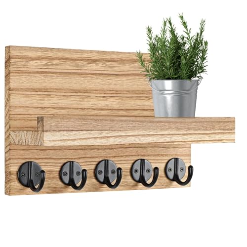 Soporte para llaves de madera - Organizador de correos y llaves montado en la pared, colgador de estante rústico, solución de almacenamiento duradero para el hogar | Organizador de guardabarros para