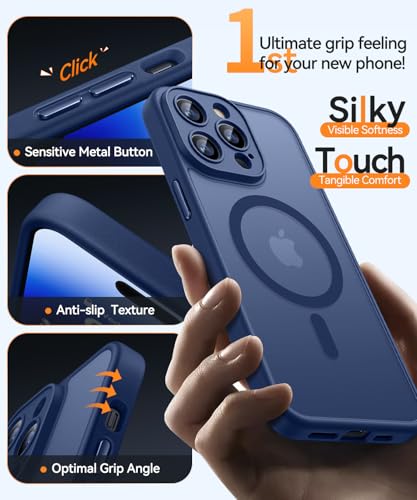 CANSHN Magnetyczne Etui kompatybilne z iPhone 14 Pro z Pełną Ochroną Aparatu, Półprzezroczyste Matowe Wstrząsoodporne 6,1 cala - Głęboki Niebieski