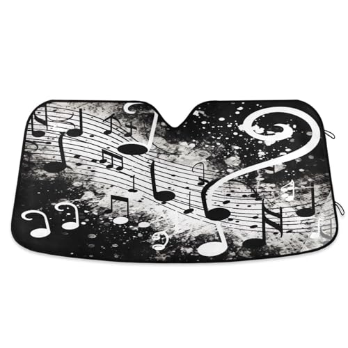 Haskirky Musical Notes Car Windshield Sunshade Blocks UV Ray Folding Sun Shield Automotive Interior Protector Keep Your Vehicle Cool 53x23.5 in