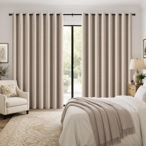 Image of MIULEE Extra Wide 100% Blackout Linen Curtains for Bedroom 100x96 Beige | Room Darkening, Light Blocking, Thermal Insulated, Grommet Top, Linen Textured, Window Curtains for Sliding Door, 1 Panel