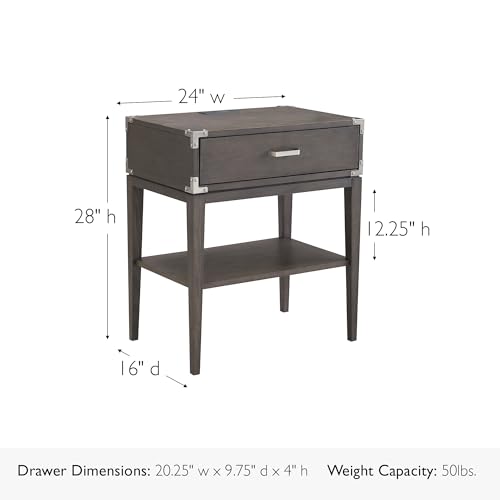 Image of Leick Home 24022 Beckett Nightstand Side Table One Drawer Rustic USB-C Fast Charging Station, A /C and USB Charging Port Integrated Durable Solid Wood Living Room, Bedroom, Office, Anthracite /Pewter