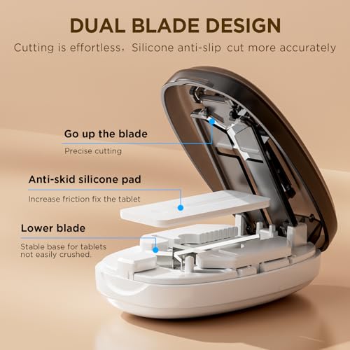 Image of Pill Cutter Splitter for Small and Tiny Pills, 1 /2 1 /4 Pill Splitter for Small Pills,Tablets in Half or Quarters, Accurate and Easy Cutting, Stainless Steel Blade, Back Storage (Transparent Black)