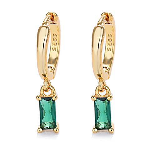 Gold Hoop Earrings With Green Drop, Huggie Hoops For Women & Men - 14K Gold, Hypoallergenic - 2PCS