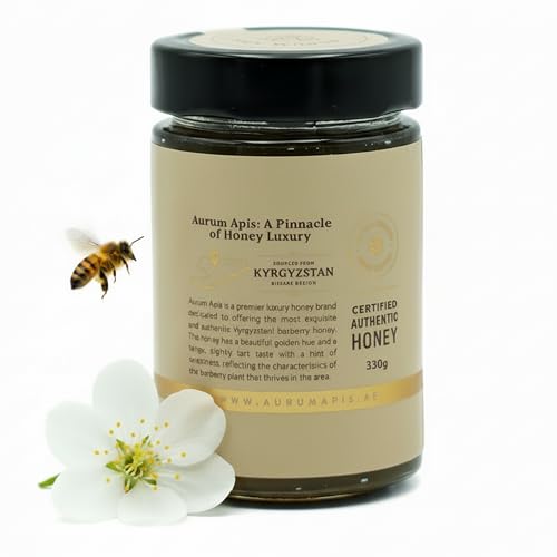 Image of Aurum Apis Raw Kyrgyzstani Barberry Honey, 100% Raw Unfiltered Pure Honey, Hand Harvested Organic Honey, Non-GMO, Rich Nutrients & Energy Source, Certified Organic Honey - 330g Honey Jar