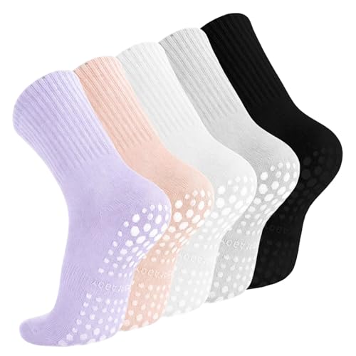 peiqiup 5 Pares Comodos Calcetines Yoga Pilates, EU 36-43 Antideslizantes, Tobillero Deportivo Con Puntos Antideslizantes para Yoga Fitness Ballet,Multicolor