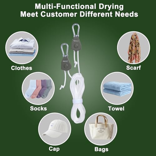 Vigorport Ausziehbare Reise-Wäscheleine, tragbare Wäscheleine, robustes Seilzugsystem mit Karabiner für Outdoor-Camping, Kreuzfahrtschiffe, Innenhinterhof, Balkon