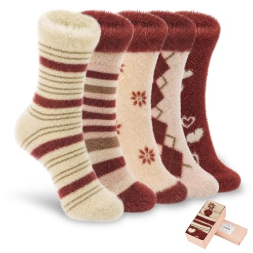 Image of SISOSOCK 5 Pairs Fuzzy Soft Cozy Comfy Socks Warm Birthday Gifts for Women