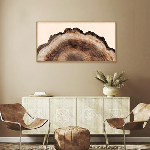Image of KAIRNE Vintage Tree Rings Framed Canvas Wall Art Set, Retro Wood Stump Wall Decor, Neutral Tree Spiral Art Prints, Modern Annual Ring Artwork for Living Room, Bedroom, Farmhouse, Office-40 x20 x1