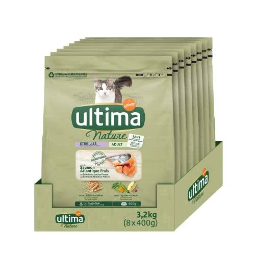Ultima Nature Croquettes pour Chat Adulte Stérilisé au Saumon: Pack 8 x 400 g - Total: 3,2 kg