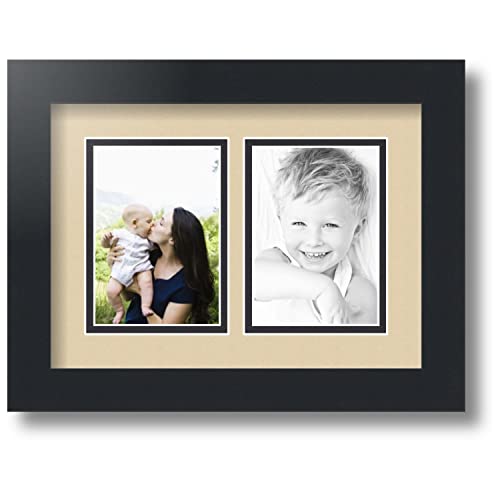 ArtToFrames Collage Photo Frame Double Mat with 2 - 3.5x5 Openings and Satin Black Frame