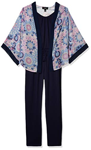 Amy Byer Girls' Jumpsuit and Kimono Set, Black/Blue Floral, Large