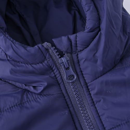 EnJoCho Boys Girls Middle Kids Hooded With Pockets Solid Color Short Cotton Jacket Ski Jacket Girls (Navy, 5-6 Years)4