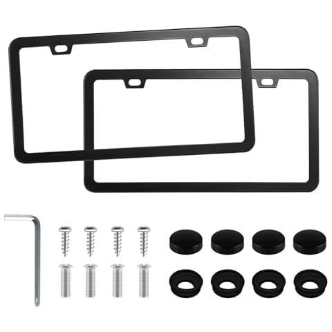 LivTee Black License Plate Frames, 2 Holes Stainless Steel License Plate Covers, 2PCS Car License Plate Holder, Automotive Exterior Accessories, Slim Design with Gasket Cover for US Cars Cover