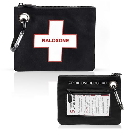 Image of 10 PACK Naloxone Overdose Kit Bag - Compact Canvas Pouch for Naloxone Nasal Spray & Opioid Emergency Response - Holds 2 Naloxone Sprays & Accessories - Naloxone Not Included (Black, 10 Units)