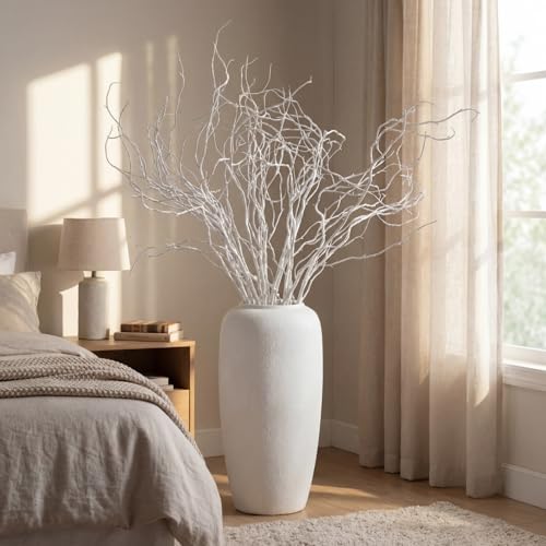 Image of Norme 3 Pcs 47.2 Inch Lifelike Curly Willow Branches for Vases Artificial Decorative Dried Twigs Tall Plastic Vine Bendable Stick for DIY Plant Crafts Farmhouse Wedding Indoor Home Hotel Decor(White)