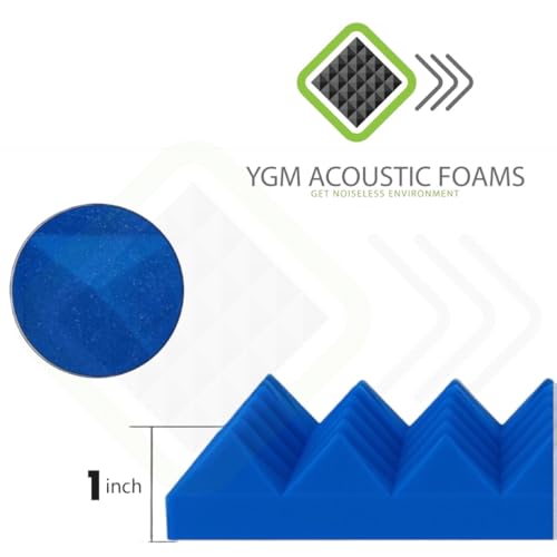 Image of YGM Acoustic Foams Pyramid Acoustic Panels 1 Foot x 1 Foot x 1 inch Thick | 50 Density Acoustical Sound Proof Foam for Room & Studio | Echo Reduction & Noise Absorption (Blue, Set of 36)