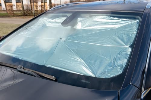 cartrend Pare-Soleil de Voiture à Fixer à l'intérieur du Pare-Brise, Bloque Les Rayons du Soleil, mécanisme à libération Facile, avec Sac en Cuir synthétique, 135/120 x 71 cm