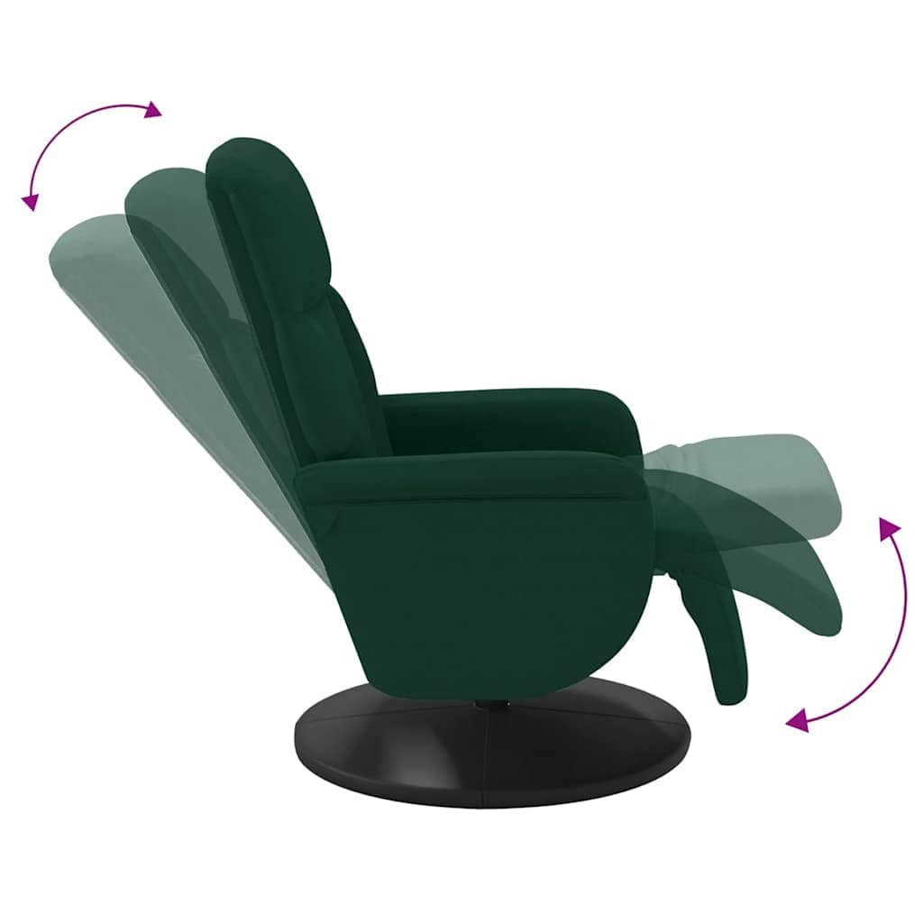 Fotel relaksacyjny z podnóżkiem, ciemnozielony aksamit, regulowany, obrotowy, z funkcją leżenia, ergonomiczny, wygodny fotel do salonu, biura, kącika do czytania, kominka