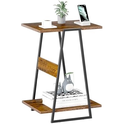 Gannyfer Side Table - 2 Tier Slim End Tables with Storage Shelf, Tall Nightstand for Small Space, Living Room, Bedroom, Rustic Brown Cover