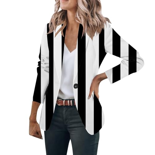 Womens Blazer Suit Long Sleeve Open Front Striped Lapel Jackets Business Casual Office Work Outerwear with Button(Black, XL) collegejacke für Damen Womens Blazer Suit Long Sleeve Open Front Striped Lapel Jackets Business Casual Office Work Outerwear with Button(Black, XL) collegejacke für Damen