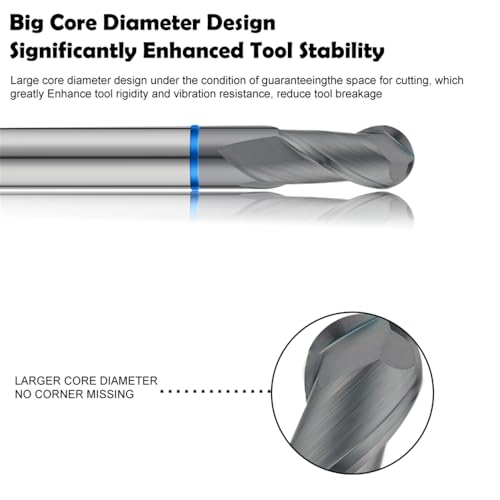 Image of Carbide Ball Nose EndMill HRC65 Double Edge 2 Flute TiSiN Coating Tungsten Steel Color-Ring Milling Cutter for Metal Steel TGB Series 11pcs Set