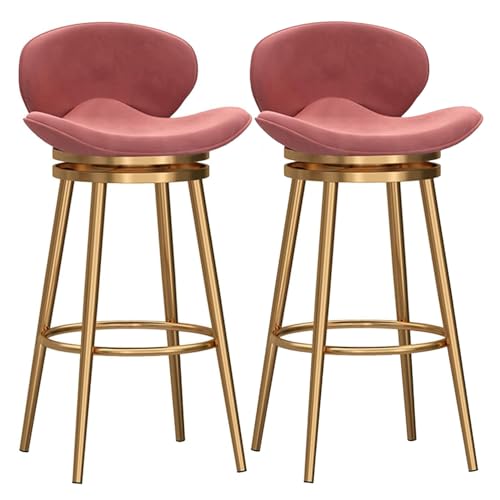 Juego de 2 taburetes de bar giratorios, taburetes de bar con respaldo bajo, sillas de bar con altura de mostrador para isla de cocina, hogar, pub, asiento de terciopelo, respaldo curvado y patas de