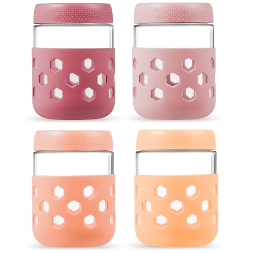 MICEBAY 16oz Overnight Oats Containers with Silicone Sleeves, 4-Pack Wide