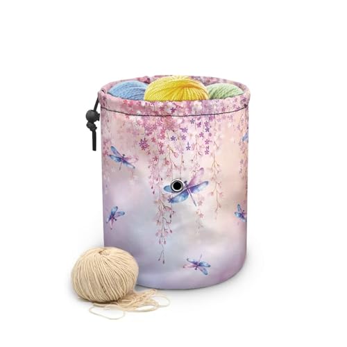 Image of Sellikakes Small Yarn Bag, Dragonfly Cherry Knitting Crochet Bag Organizer, Portable Knitting Bag, Yarn Holder for Crochet Project Knitting & Crochet Needle Accessories