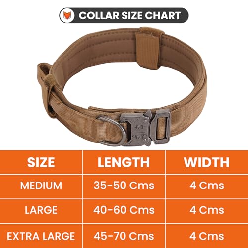 Image of WOOFLIX Metal Dog Collar For Training And Walks | Nylon Collar With Tactical Metal Buckle And D-Ring For Medium And Large Dogs | Dog Collar For Medium And Large Dogs (Extra Large, Beige, 25 Cm X 5 Cm)