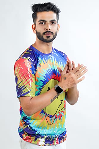 Image of HARPITA Men's Round Neck Half Sleeve Slim Fit Digital Printed Lycra T-Shirt